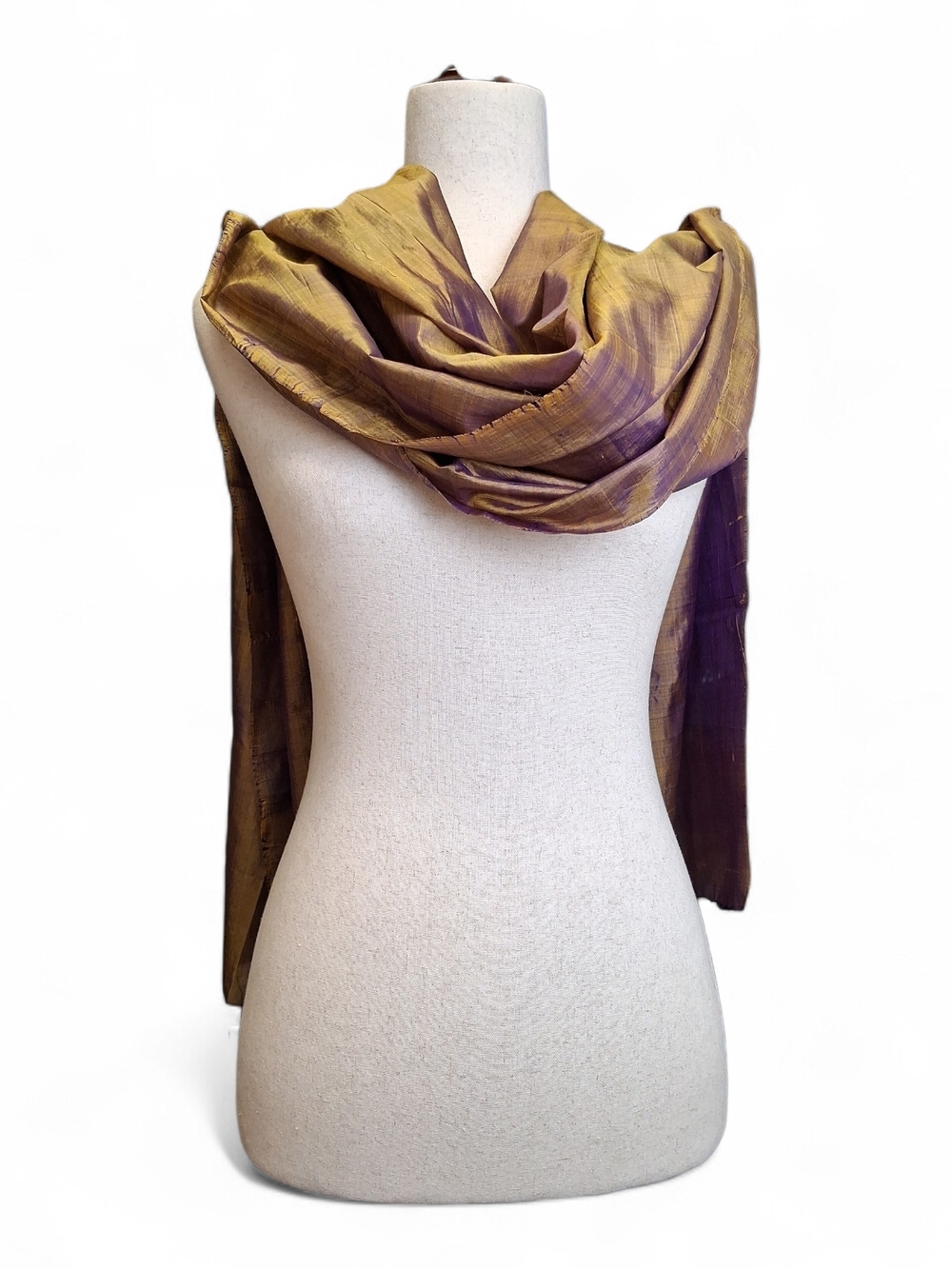 Women's Iridescent Gold Purple Silk Wide Scarf 32" X 72" - Picture 3 of 5